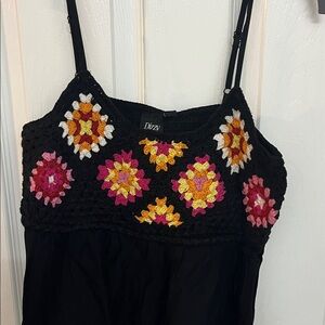 Dizzy Black Crochet Top with Floral Accents